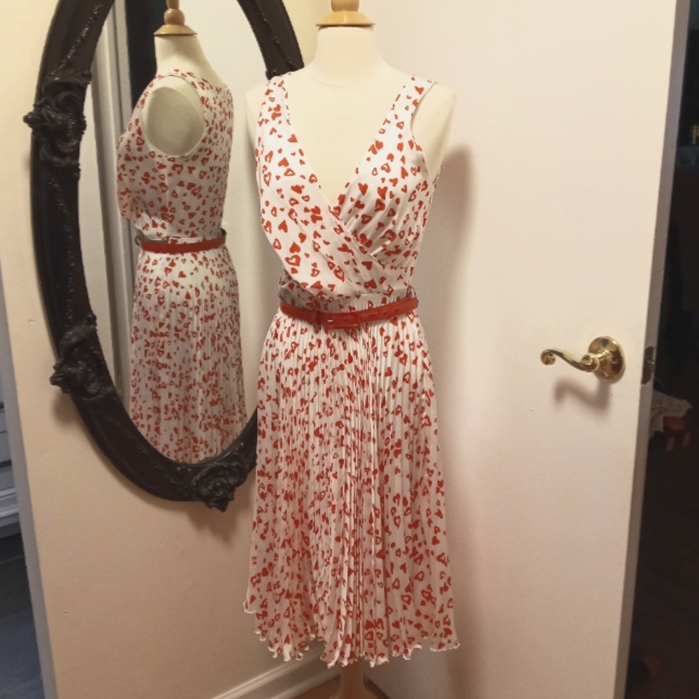 Eva Franco Heart Print Dress Size 2 Sleeveless Pleated from Movie